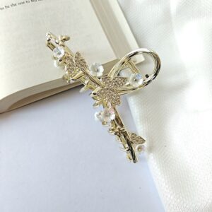 Aashvi Styles Large Butterfly Hair Claw Clip with Rhinestones, Gold Metallic, Decorative Hair Accessory,Non-Slip Metal Hair Clips Strong Big Hair Jaw Clips Gift