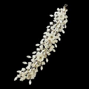 Aashvi Styles Crystal Bridal Hair Tiara, Handmade Floral Design with Clear Beads, (Silver )