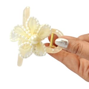 Aashvi Styles Elegant Flower Hair Claw Clips with Pearl Detail, Pink and Cream, 2 Pieces