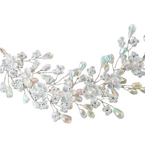 Aashvi Styles Bridal Hair Accessory, Crystal Flower Design Hair Pin, White Iridescent Wedding Tiara,Juda Bun Accessories - Floral Bridal Brooch & Hair Pins - Veni, Tiara, Hair Pin, Juda Pin For Women's & Girls - Pack Of 1